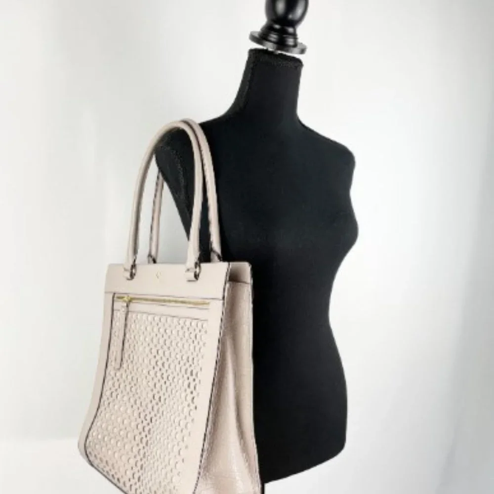 Kate Spade Taupe Leather Lynne Perri Lane Bubbles Tote Handbag